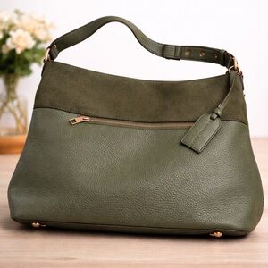 Malibu Skye Green Pebbled Hobo Shoulder Bag Leopard Lining Adjustable Strap